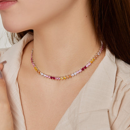 Angela Jewelry] Funkelnde bunte Tennis-Halskette mit Herz