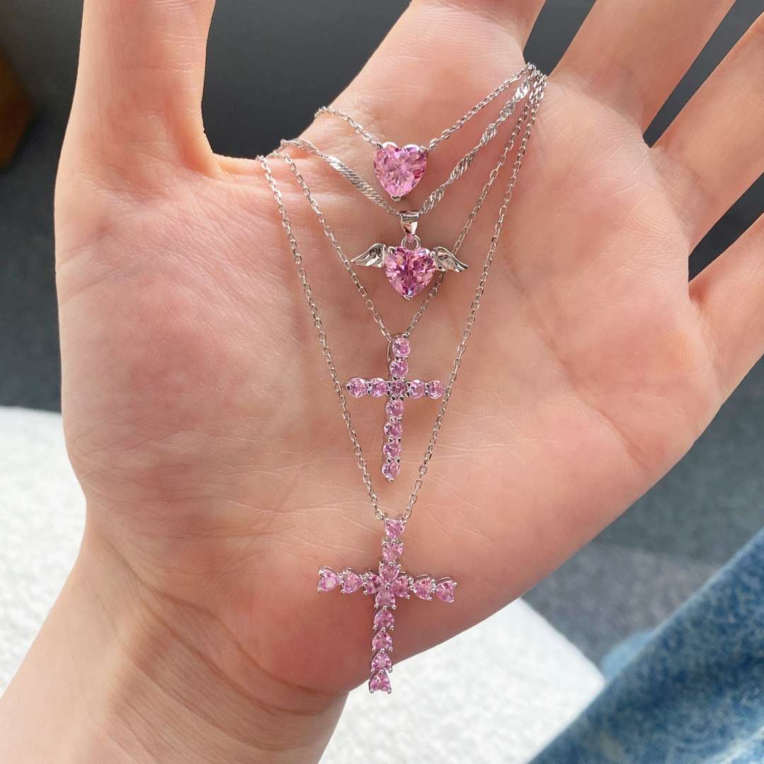 Angela Jewelry]Heart Shape Main Stone Pendant Collarbone Necklace