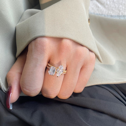 Angela Jewelry]2,0 Karat funkelnder Partyring im verzierten Radiantschliff