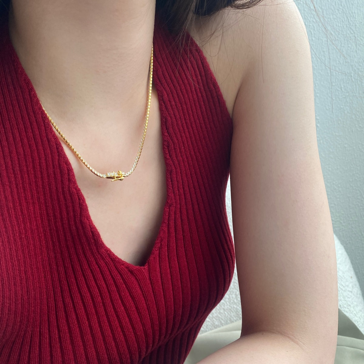 Angela Jewelry]Zarte Tenniskette in runder Form