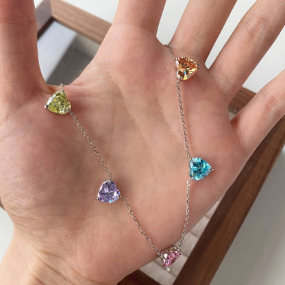 Angela Jewelry]Funkelnde bunte Halskette mit Herzschliff