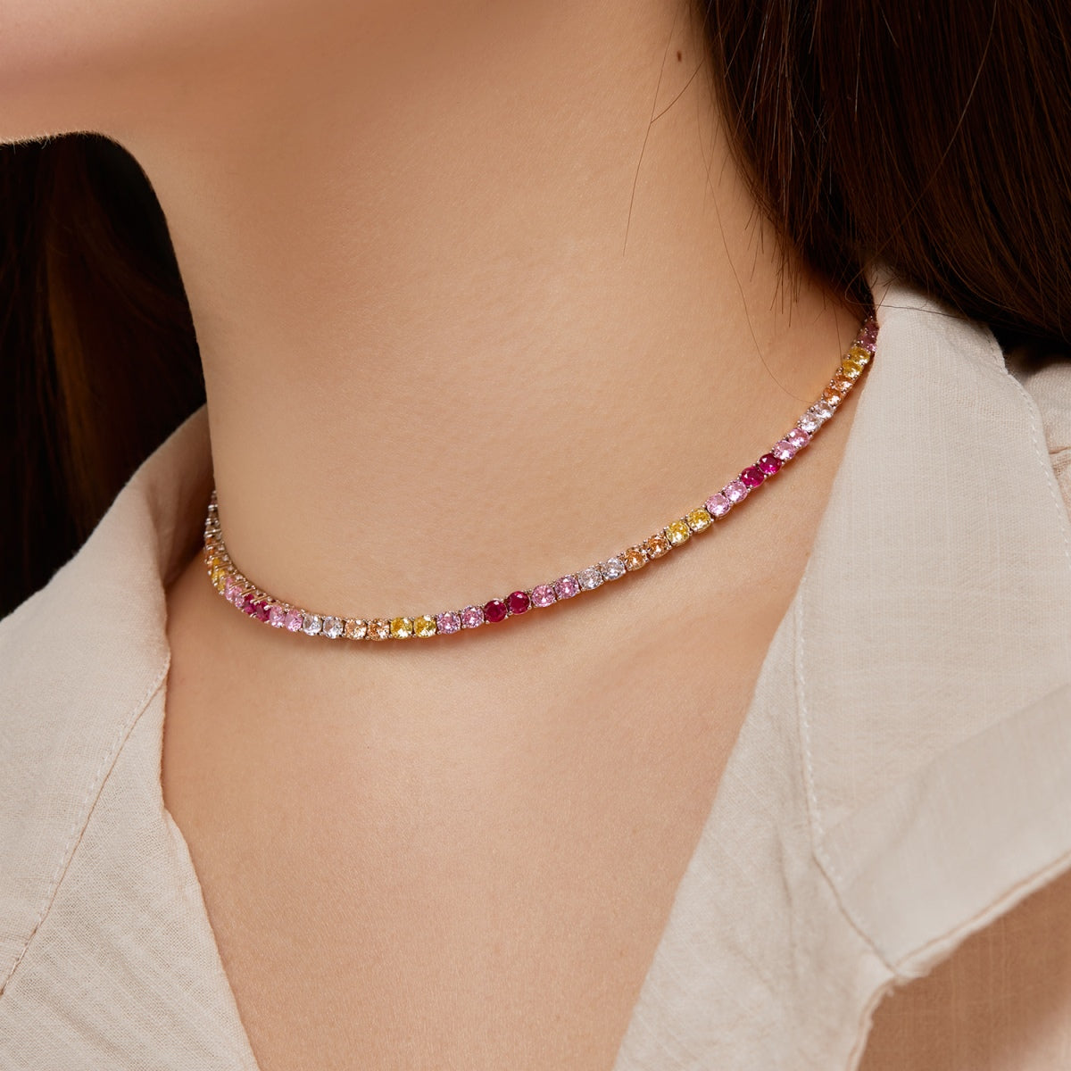 Angela Jewelry]Zarte bunte Tenniskette