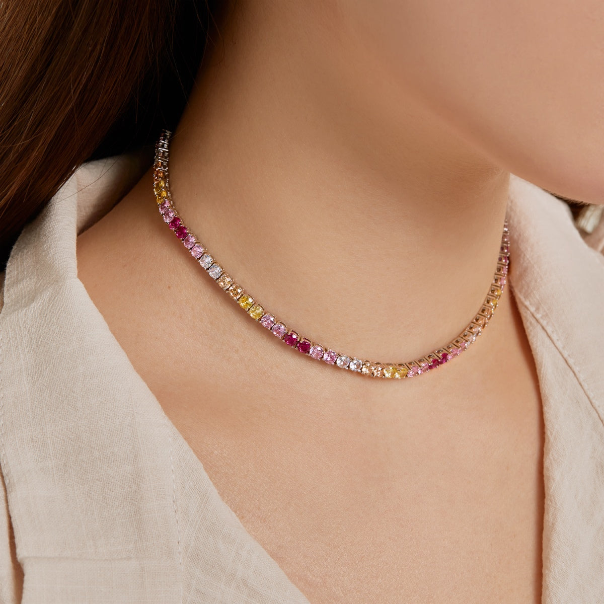 Angela Jewelry]Zarte bunte Tenniskette