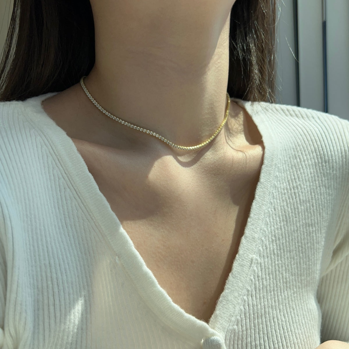 Angela Jewelry]Zarte Tenniskette in runder Form