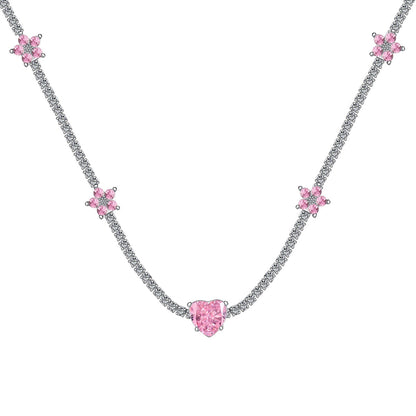 Angela Jewelry]Schillernde rosa Herz-Blumen-Halskette