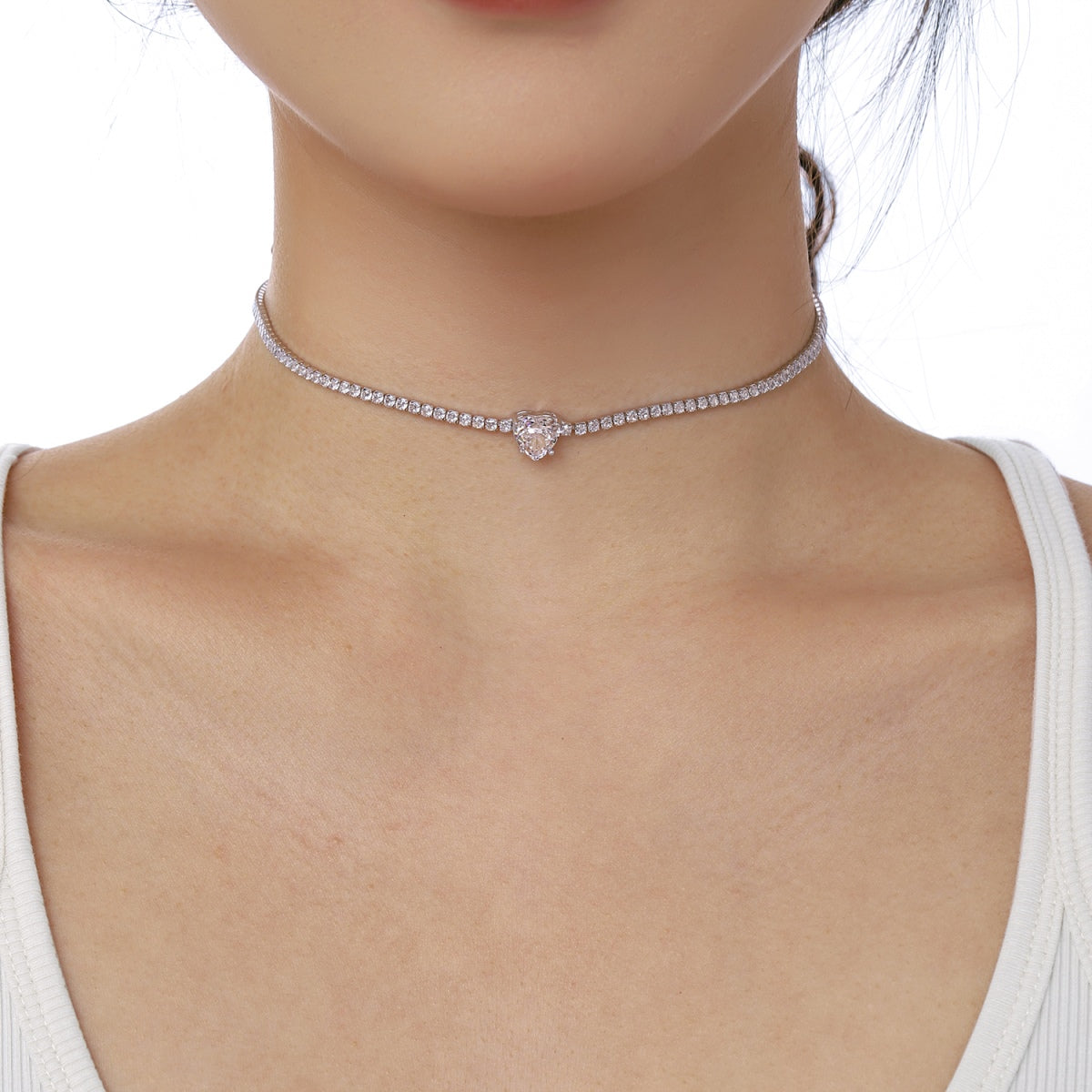 Angela Jewelry]2,0 Karat funkelnde Halskette im Tennis-Herzschliff