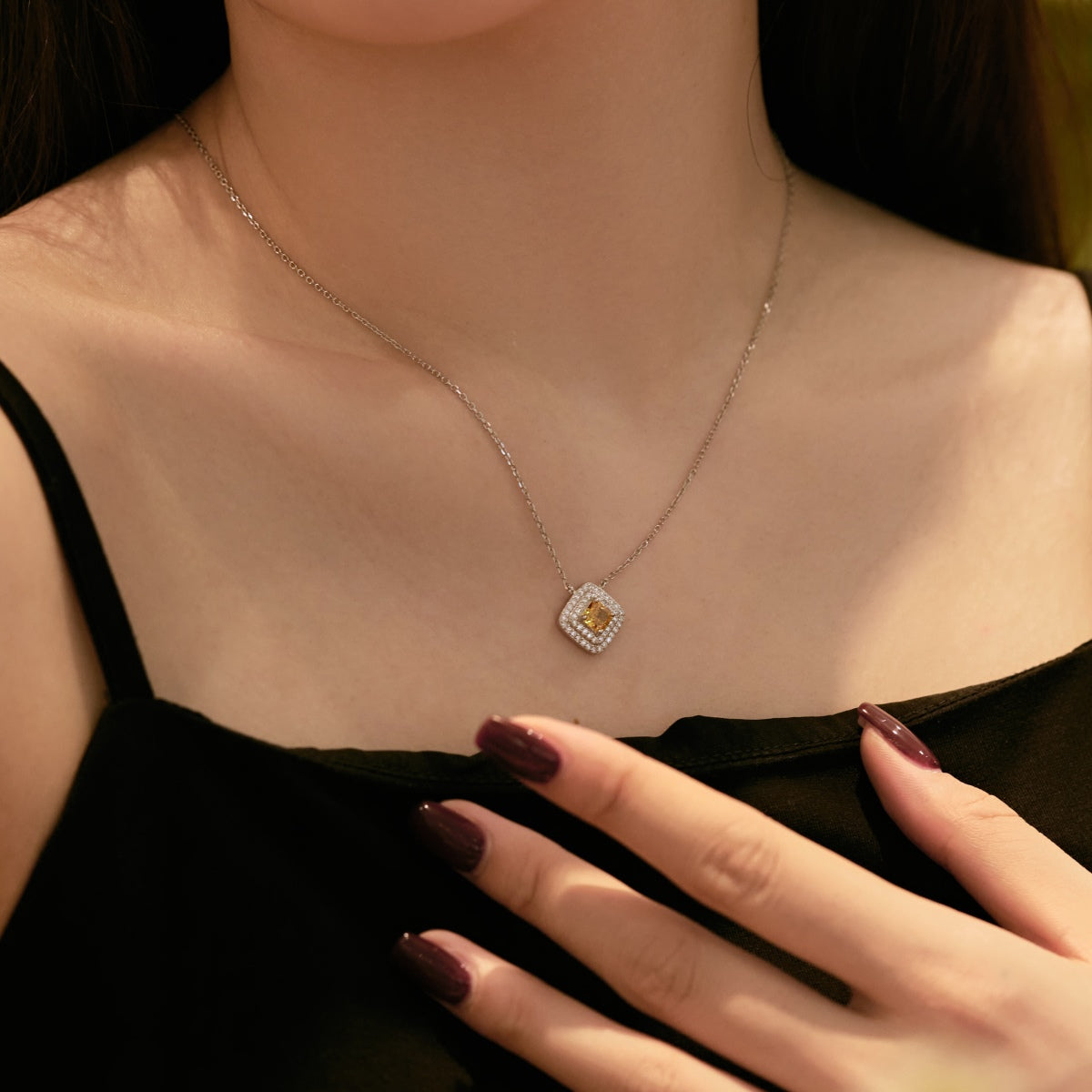 Angela Jewelry]Funkelnde Halskette im Asscher-Schliff