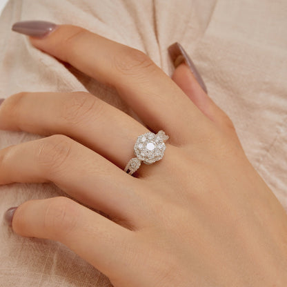 Angela Jewelry]Zarter, farbenfroher Ehering in Blumenform mit rundem Schliff