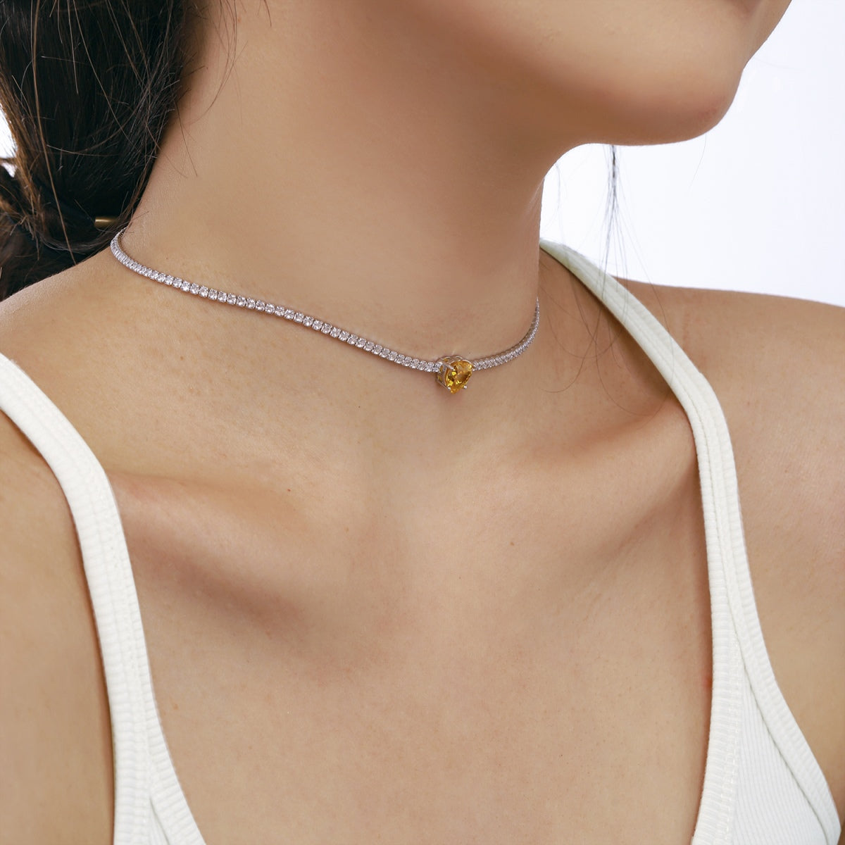 Angela Jewelry]2,0 Karat funkelnde Halskette im Tennis-Herzschliff