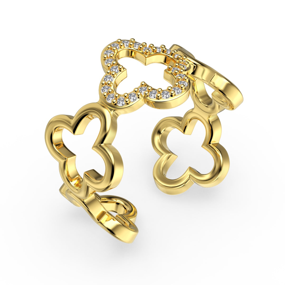 Angela Jewelry]Hollow Design Four-Leaf Clover Flower Shape Ring
