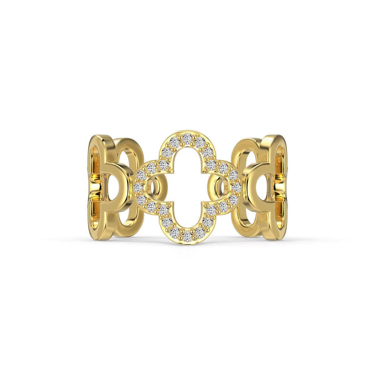 Angela Jewelry]Hollow Design Four-Leaf Clover Flower Shape Ring