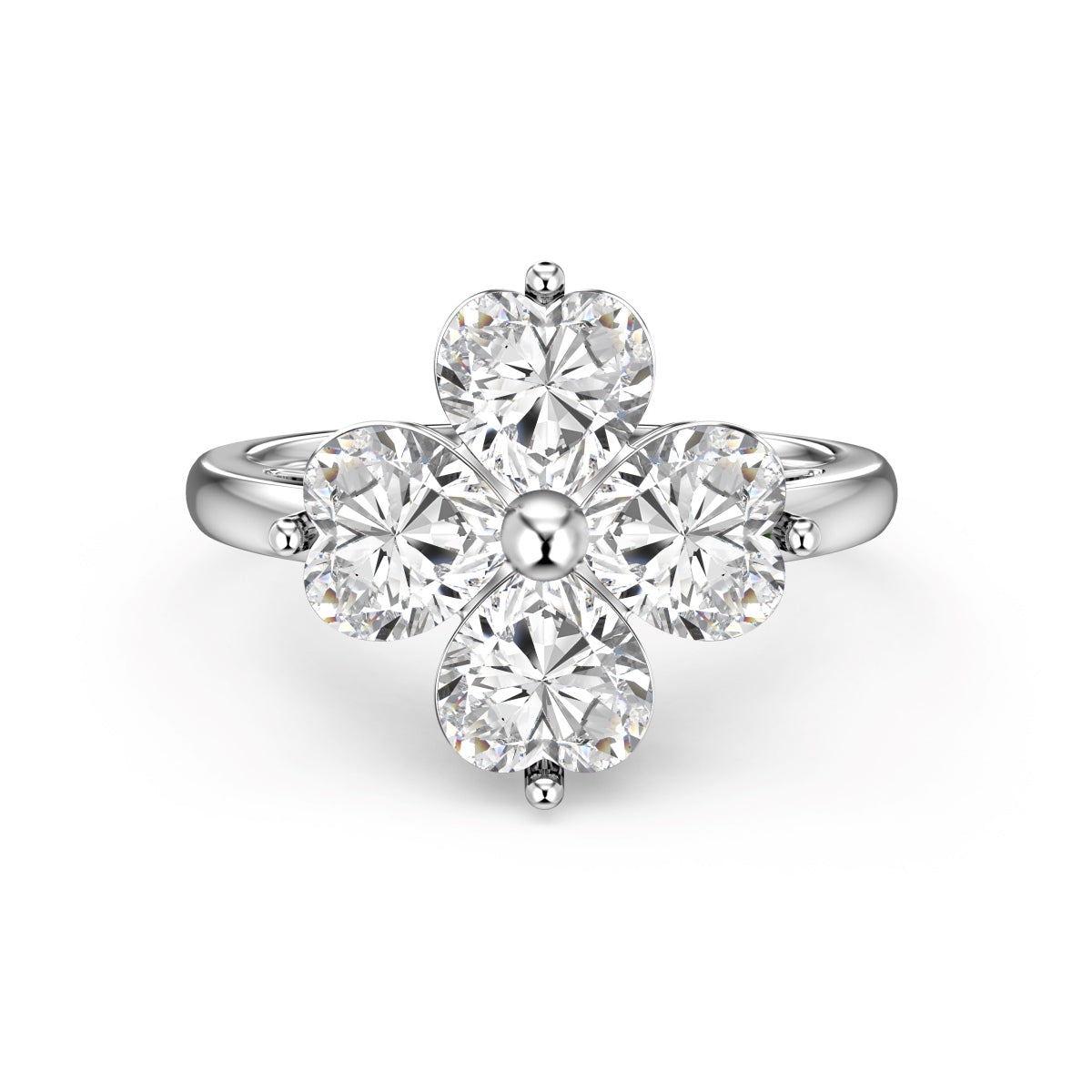 Angela Jewelry]Heart-shaped Four-Leaf Clover Ball Ring