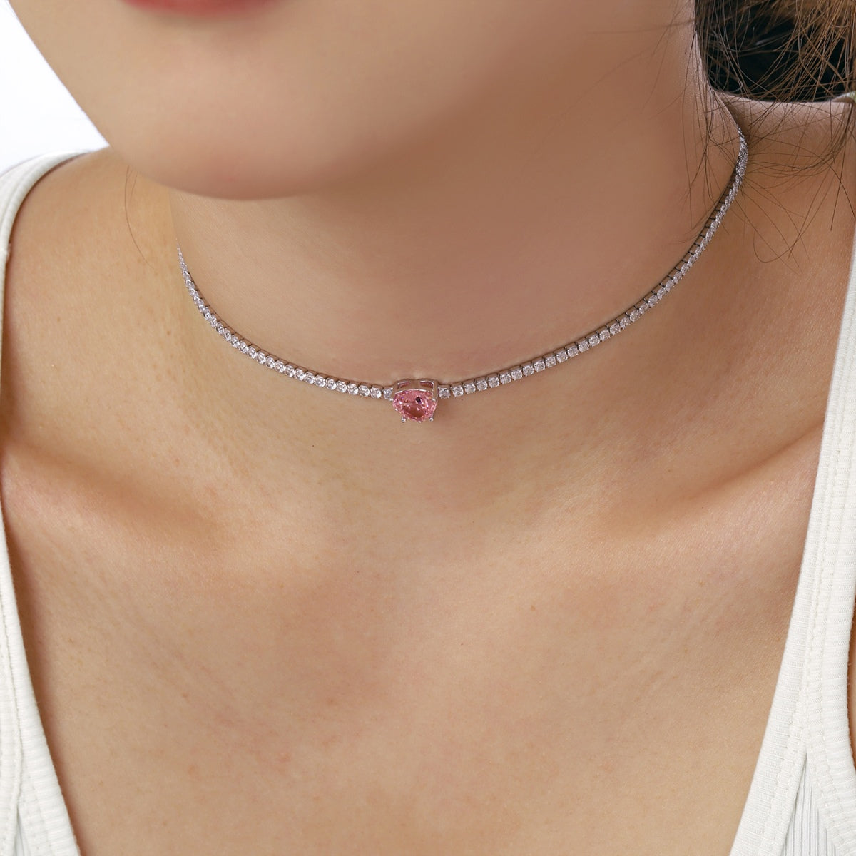 Angela Jewelry]2,0 Karat funkelnde Halskette im Tennis-Herzschliff