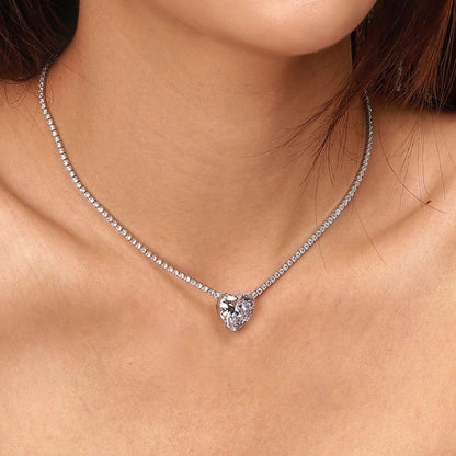 Angela Jewelry]8.0 Carat Versatile Colorful Sweet Heart-Shaped Tennis Necklace