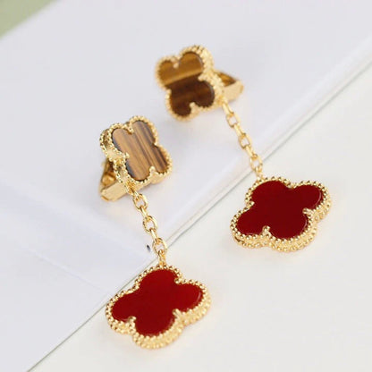 [Angela Schmuck]Ohrringe mit Kleeblatt-Motiv und Tigerauge und Karneol