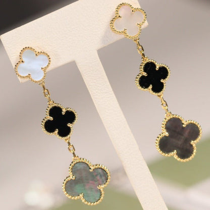 [Angela Schmuck] KLEEBLATT OHRRINGE GOLD ONYX MOP 3 MOTIV 