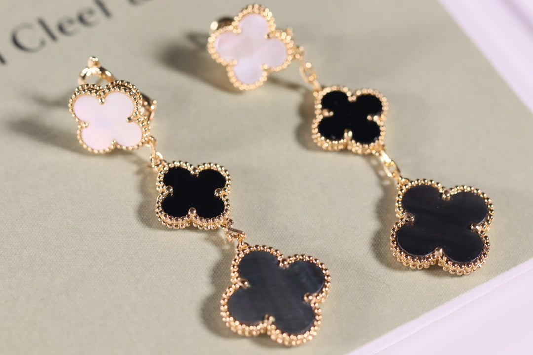 [Angela Schmuck] KLEEBLATT OHRRINGE GOLD ONYX MOP 3 MOTIV 