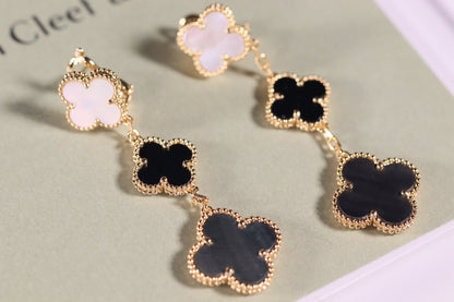 [Angela Schmuck] KLEEBLATT OHRRINGE GOLD ONYX MOP 3 MOTIV 