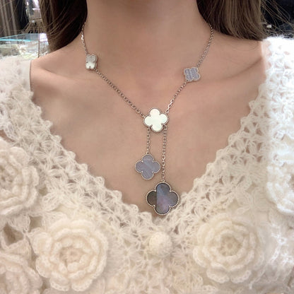 [アンジェラジュエリー]クローバーモップカルセドニーネックレス シルバー 6モチーフ