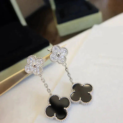 [Angela Schmuck] KLEEBLATT 2 MOTIVE DIAMANT ONYX OHRRINGE SILBER