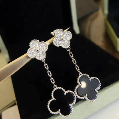 [Angela Schmuck] KLEEBLATT 2 MOTIVE DIAMANT ONYX OHRRINGE SILBER