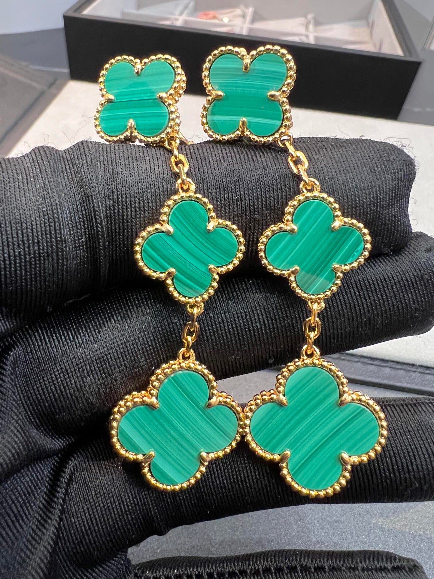 [Angela Schmuck]KLEEBLATT MALACHIT 3 MOTIVE GOLD 