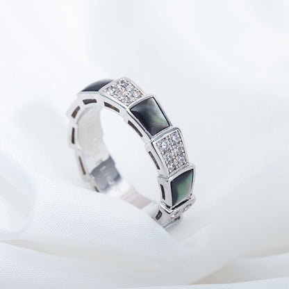 [アンジェラジュエリー]セルペンティリング シルバー ダイヤモンド ブラック モップ 4mm
