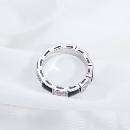 [アンジェラジュエリー]セルペンティリング シルバー ダイヤモンド ブラック モップ 4mm