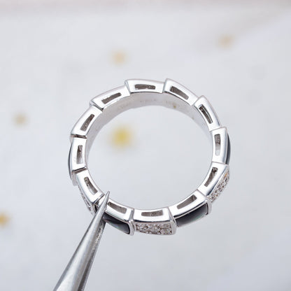 [アンジェラジュエリー]セルペンティリング シルバー ダイヤモンド ブラック モップ 4mm