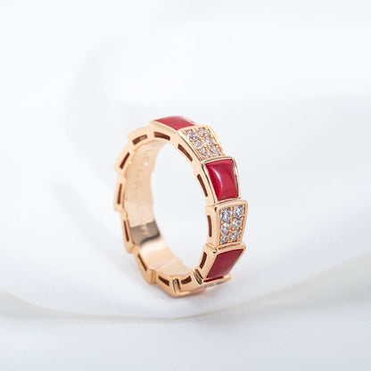 [Angela Jewellery]SERPENTI RING ROTGOLD KARNEOL DIAMANT PAVIER 4MM