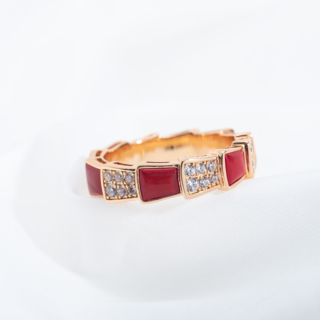 [Angela Jewellery]SERPENTI RING ROTGOLD KARNEOL DIAMANT PAVIER 4MM