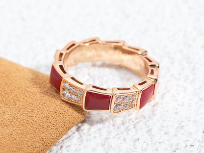 [Angela Jewellery]SERPENTI RING ROTGOLD KARNEOL DIAMANT PAVIER 4MM