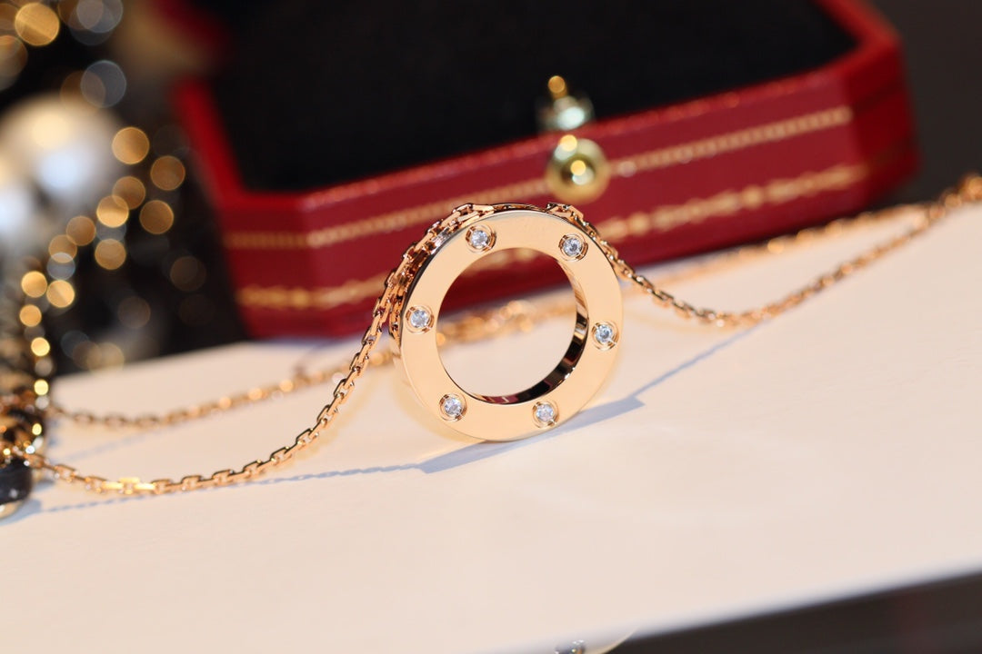 [Angela Schmuck] LIEBESHALSKETTE 16MM 6 DIAMANTEN ROTGOLD