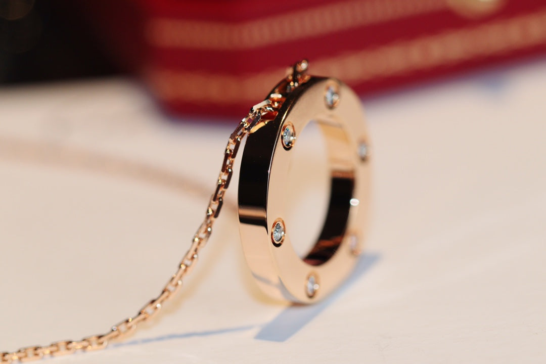 [Angela Schmuck] LIEBESHALSKETTE 16MM 6 DIAMANTEN ROTGOLD