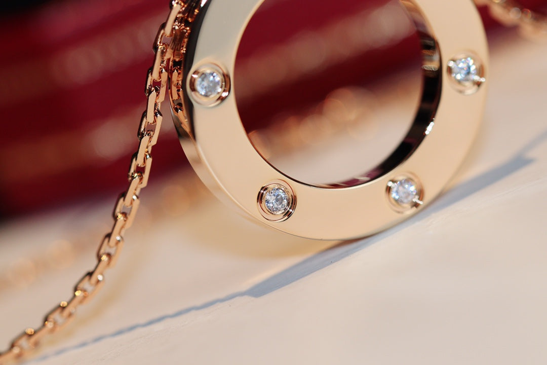 [Angela Schmuck] LIEBESHALSKETTE 16MM 6 DIAMANTEN ROTGOLD
