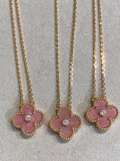 [アンジェラジュエリー]クローバー 15mm ダイヤモンド ロードナイト ネックレス