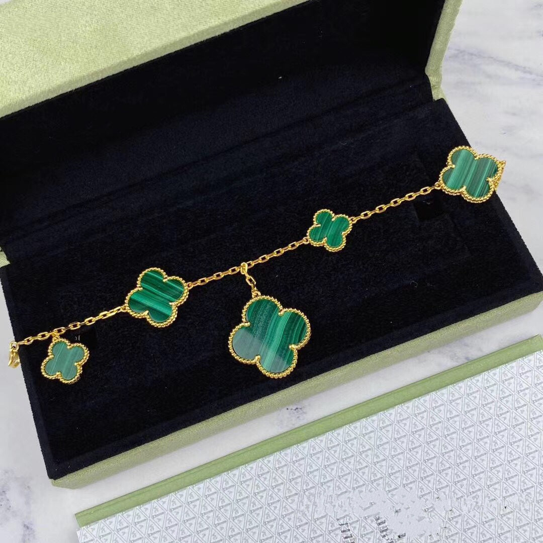 [Angela Schmuck] MAGISCHES KLEEBLATT MALACHIT GOLDARMBAND 5 MOTIVE