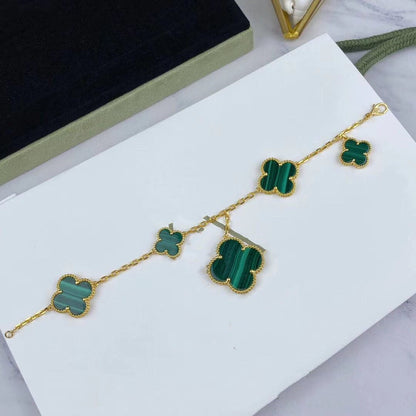 [Angela Schmuck] MAGISCHES KLEEBLATT MALACHIT GOLDARMBAND 5 MOTIVE