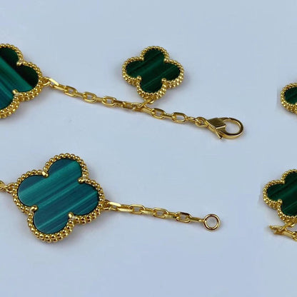 [Angela Schmuck] MAGISCHES KLEEBLATT MALACHIT GOLDARMBAND 5 MOTIVE