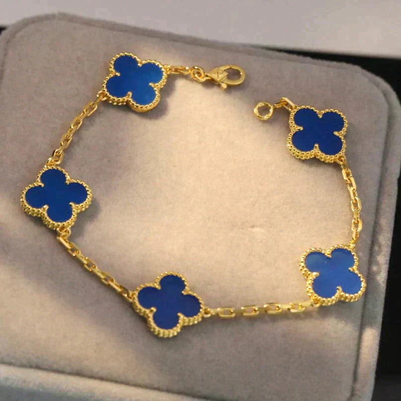 [Angela Schmuck]KLEEBLATT 5 MOTIVE BLAUER ACHAT ARMBAND