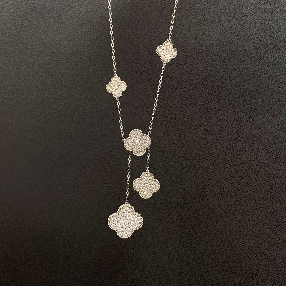 [アンジェラジュエリー]クローバー 5モチーフ シルバー ダイヤモンドネックレス
