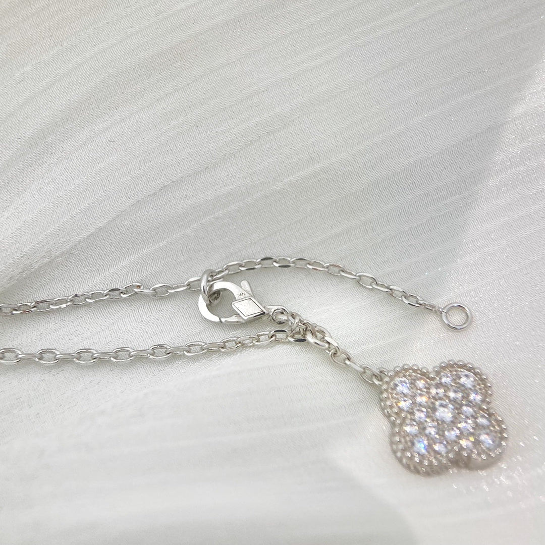 [アンジェラジュエリー]クローバー 5モチーフ シルバー ダイヤモンドネックレス