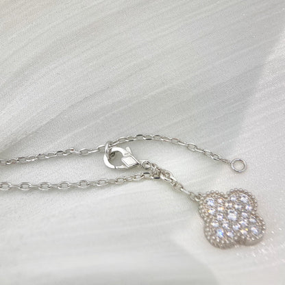 [アンジェラジュエリー]クローバー 5モチーフ シルバー ダイヤモンドネックレス