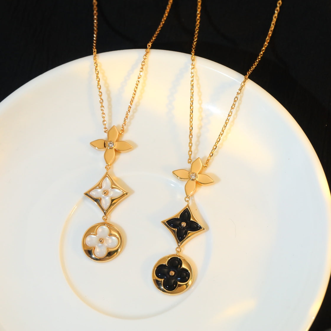 [アンジェラジュエリー]スター＆サン オニキス ピンクゴールドネックレス