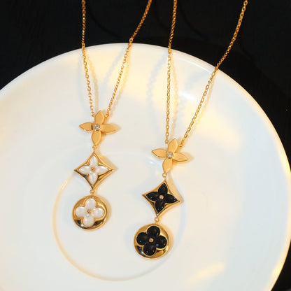[アンジェラジュエリー]スター＆サン オニキス ピンクゴールドネックレス