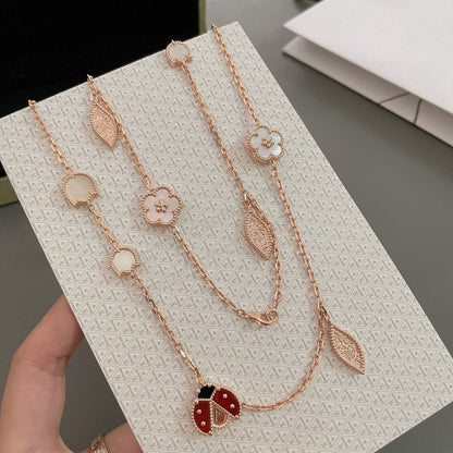 [アンジェラジュエリー]ラッキースプリング 15モチーフ ローズゴールドネックレス