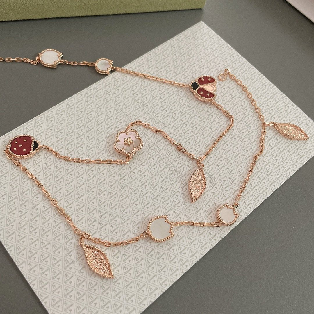 [アンジェラジュエリー]ラッキースプリング 15モチーフ ローズゴールドネックレス