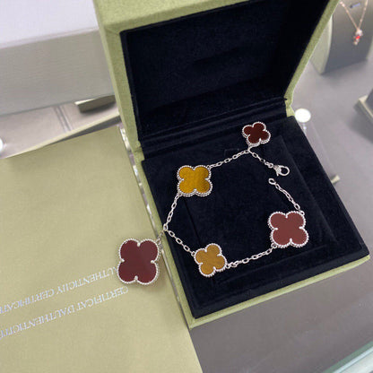 [Angela Jewellery]CLOVER 5 MOTIFS SIVLER CARNELIAN TIGER EYE BRACELET