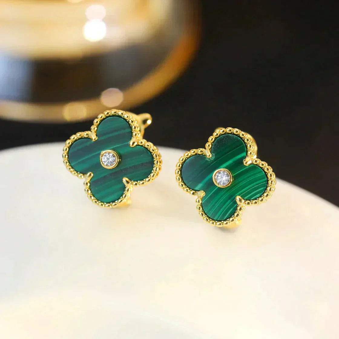 [Angela Jewellery]CLOVER MEDIUM 1 MOTIFS MALACHIT DIAMOND OHRRINGE