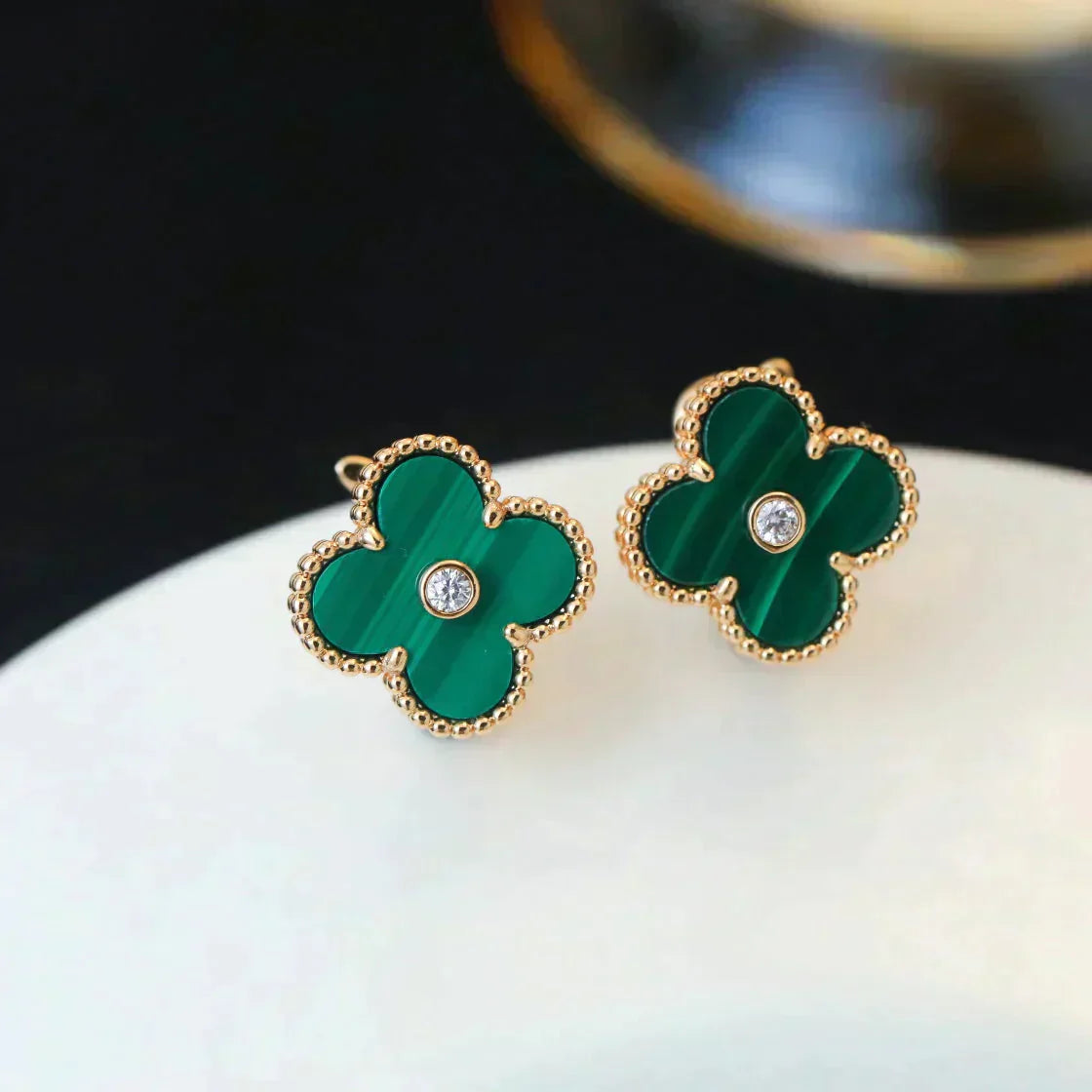 [Angela Jewellery]CLOVER MEDIUM 1 MOTIFS MALACHIT DIAMOND OHRRINGE